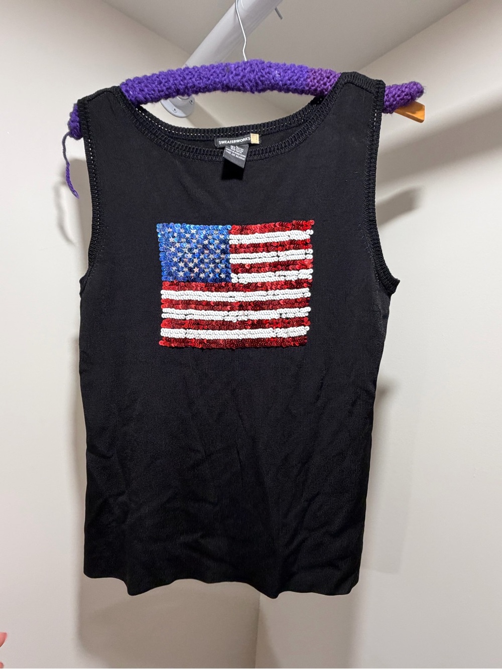 Vintage Sweaterworks Black Knit Tank with Flag Design